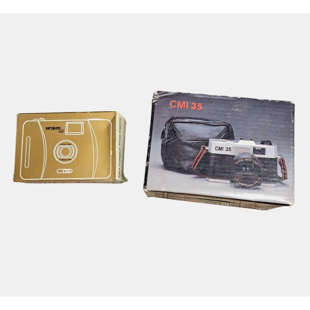 Lot of 2 Vintage Argus 520 Ultra Compact 35mm Point Shoot Film Camera, CMI 35